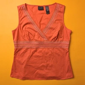 Womens Orange V-neck Sleeveless Blouse Tank Top Embroidered 2000s - Picture 1 of 4