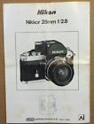 Nikon Ai Nikkor 28mm f2.8 Lens 9 Fold Out Page/Sheet Instruction Manual/Brochure