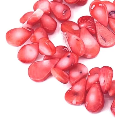50 Pink Bamboo Coral Flat Teardrop Beads Drop 11mm - 13mm - Image 1 of 4