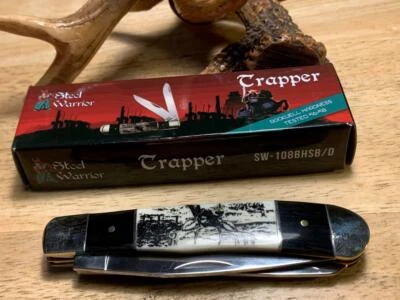 Frost Steel Warrior Buffalo Horn Deer Trapper 4 1/8" Pocketknife FSW108BHSBD - Image 1 of 4