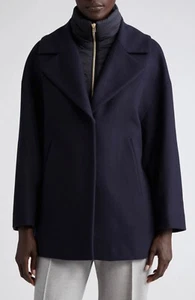 Abrigo corto HERNO mezcla de lana diagonal con babero acolchado azul marino IT 42 US 6 - Imagen 1 de 5