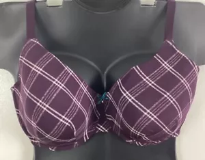 42F Satin Full Coverage PURPLE Lightly Lined Nylon Bra Cacique Lane Bryant - Picture 1 of 11