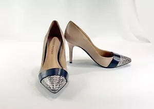 Size 7 Designer AUDREY BROOK Women's Pumps Tan Black Snakeskin Shoe - Picture 1 of 19