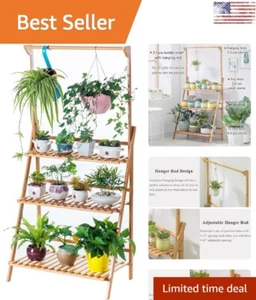 Premium Attractive Hanging Plant Stand - Premium Bamboo - Adjustable & Foldable - Picture 1 of 8