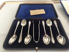 Nice Fitted Cased Set Of 6 Silver Plated Coffee Spoons & Tongs  ( Spts&t-8v)