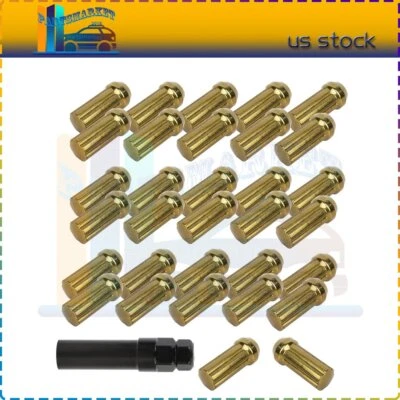 32 Gold M14x1.5 Lug Nuts +  1 Key Fits Chevrolet Silverado 2500 3500 Hummer H2 Foto 1 de 4