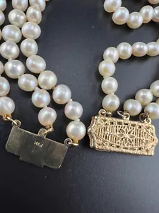 Exquisite Triple Strand Pearl Bracelet with 14k Gold Clasp - 7 1/4 inches - Picture 1 of 5