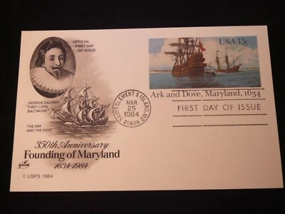 UX101 "Ark & Dove, Maryland" Mint Postal Card/First Day of Issue 1984 ART CRAFT - Image 1 of 3