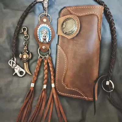 Biker Wallet Leather Genuine Handmade Men Long Bifold Trucker Vintage New Year - Image 1 of 4