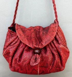 Vtg Sharif Purse Red Leather Snake Style Crossbody Shoulder Bag Snap Flap USA - Picture 1 of 21