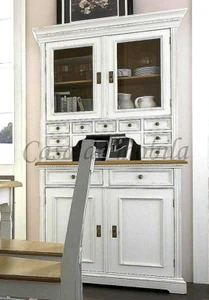 Massivholz Buffet-schrank 105x195x50cm 2farbig antik-weiß Küchenschrank Vitrine - Bild 1 von 4
