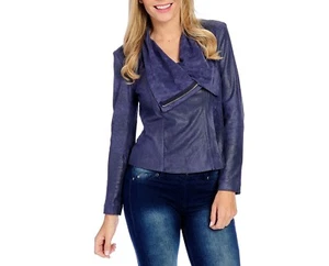 NUEVO Blazer Chaqueta Kate & Mallory Imitación Gamuza Cuello Convertible Asimétrico Cremallera - Imagen 1 de 5