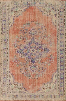 Tapete de lã vintage laranja/azul Sparta turco feito à mão para sala de estar 6'x9' - Imagem 1 de 4