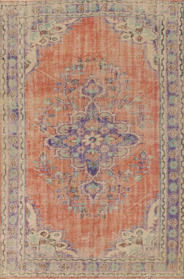 Vintage Orange/ Blue Sparta Turkish Handmade Living Room Rug 6'x9' Wool Carpet - Image 1 of 4