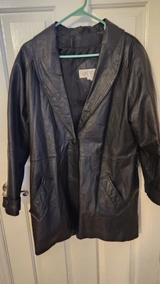 Gabardina vintage COMINT larga de cuero negro doble pecho talla S Foto 1 de 4