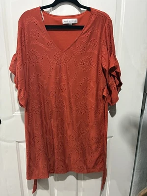 Vestido Emma & Michele Naranja Ojales Encaje Elastizado Envolvente Manga Acampanada Para Mujer L  Foto 1 de 4