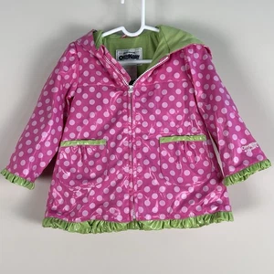 OshKosh B'gosh Pink Polka Dot Jacket 18 Months Baby Girl Coat Hooded LIghtweight - Picture 1 of 8