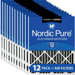 Nordic Pure 16x16x2 Pleated Air Filters MERV 12 Pleated Plus Carbon 12 Pack - Picture 1 of 7