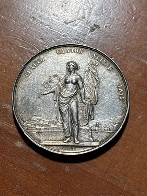 Switzerland Canton 1851 Shooting Festival Silver Medal Geneva Geneve - Image 1 of 2