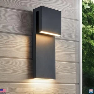 Modern 17W LED Outdoor Wall Sconce, Anti-Rust Black, Wet Location, Easy Install - Picture 1 of 6