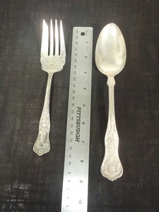 R.WALLACE c1935 HOTEL ASTOR SILVERPLATED SERVING SPOON + SEAFOOD FORK - Picture 1 of 4