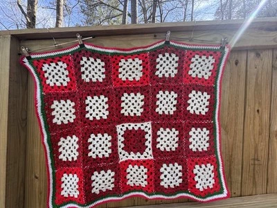 Manta afgana vintage hecha a mano vacaciones de Navidad invierno ganchillo Foto 1 de 4