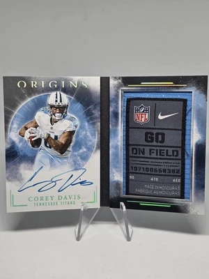Parche de folleto de novato Panini Origins Corey Davis 2017 1/1 automático negro etiqueta de lavandería Foto 1 de 4