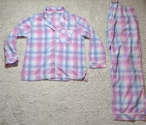 Victorias Secret 2 Pc Pajama Pant Set Pink Blue & Purple Plaid Lightweight Small - Picture 1 of 15