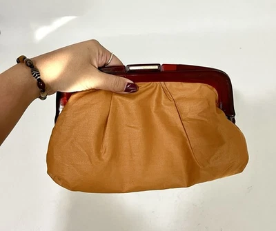 Cartera sin asas vintage otoño naranja acrílico rojo mango lucite cierre a presión Foto 1 de 4