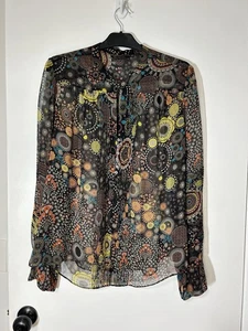 Robert Graham Womens Long Keyhole Neck Silk Sheer Paisley Multicolored Top Sz XL - Picture 1 of 12