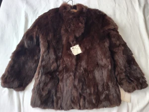 Vintage NOS Damen schokobraun Kaninchenfell Gürtel Mantel Jacke Größe S ST33 - Bild 1 von 21