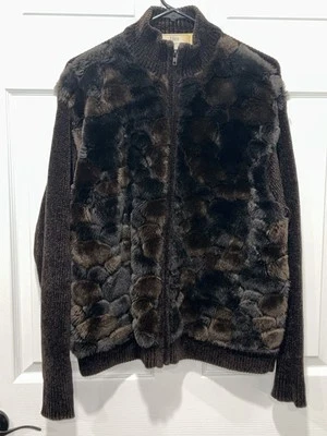 Suéter Lisa International/chaqueta de piel sintética XL negro/marrón simulado Foto 1 de 4