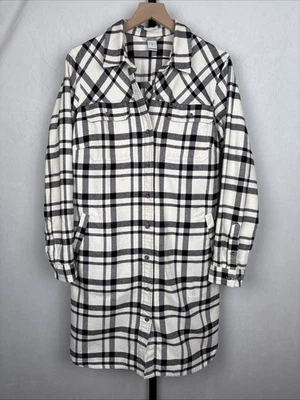 Plumero de franela folclórica Duluth Trading para mujer mediana negra blanca chaqueta larga Foto 1 de 4