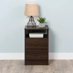 Prepac Astrid Espresso 2 Schubladen 16 Zoll W Nachttisch Beistelltisch mit offenem Regal, - Bild 1 von 7