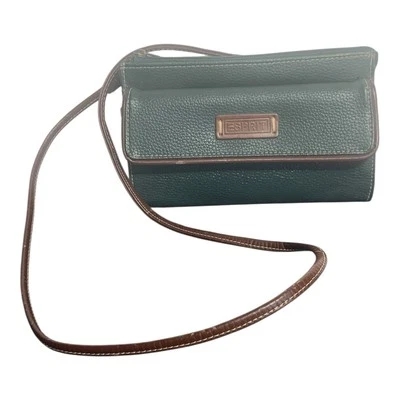 Bolso Bandolera De Colección Esprit Imitación Cuero Cartera Solapa A Presión Verde Núcleo de Viaje Foto 1 de 4
