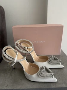 Mach & Mach Genuine Crystal Triple Heart Stiletto Heels Sandals White Uk 7.5 - Picture 1 of 10
