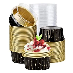 100 pcs Foil Baking Ramekins 5oz Muffin Cups with Lids Aluminum Pudding Boxes - Picture 1 of 6