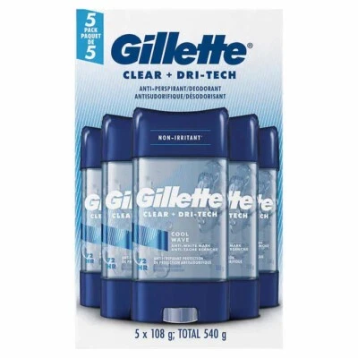 5 PACK Gillette Clear Gel Men's Antiperspirant & Deodorant, Cool Wave 3.8 oz. - Image 1 of 4