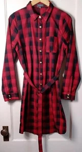 The Limited Dress Sm Red Black Plaid Belted Collared Long Sleeve Button-Up Shirt - Picture 1 of 12