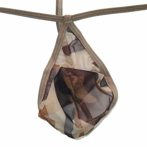 Lo último para hombre N3022A bolsa tanga de cuerda de lágrimas estampados camuflaje malla en C-thru - Imagen 1 de 7