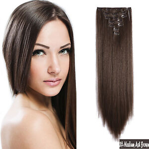 OneDor 24" Straight Full Head Synthetic  Kanekalon Clip in Hair Extensions 7pcs 