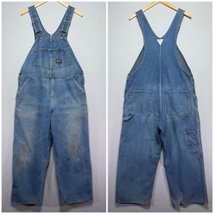 VTG 80s Osh Kosh B'Gosh Denim Bib Overalls - Vestbak - Distressed - Mens 40x28 - Picture 1 of 10