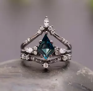 Natural London Blue Topaz Crown Ring Solid Silver Oxidized Jewelry Birthday Gift - Picture 1 of 10
