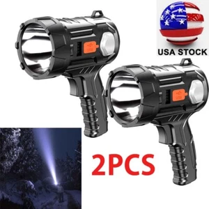 2PCS Super Bright Solar/USB Rechargeable LED Spotlight Flashlight Searchlight US - Picture 1 of 16