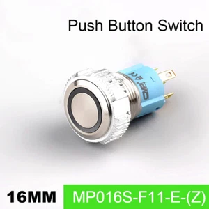 Interruttore a pulsante in metallo 16 mm anello testa piatta LED IP67Mantenuto con lampada LED 3A - Foto 1 di 6