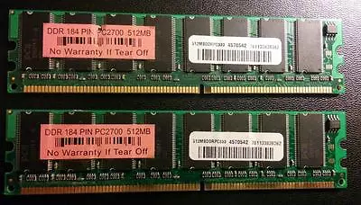 2 x 512 MB DDR184 PIN PC2700, DDR 333 memoria RAM de escritorio sin ECC Foto 1 de 2