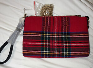 Boutique Red Plaid Purse / Clutch with Beautiful Gold Chain