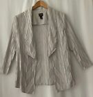 Travelers By Chico's Size M 1 Dressy Silver Jacket Top Crinkled 3/4 Sleeves