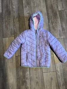 Eddie Bauer Kids Reversible Plush Jacket Hooded Medium 10/12 Purple & Tie Dye - Picture 1 of 7
