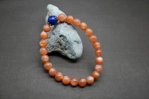 Natural Sunstone Bead Bracelet 8.2MM Smooth Round Bracelet Lapis Bracelet - Picture 1 of 10